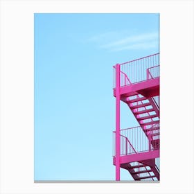Minimalistic Pink Staircase With Blue Sky Travel Canvas Print