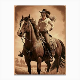 Cowgirl On Horse Vintage Poster Canvas Print