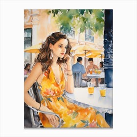 At A Cafe In Barcelona Spain 3 Watercolour Canvas Print