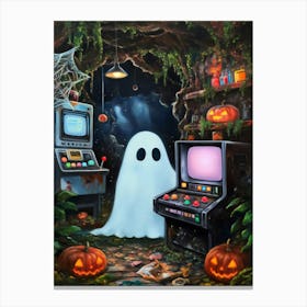 Ghost Plays Arcade Game Machine Canvas Print