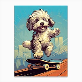 Havanese Dog Skateboarding Illustration 4 Canvas Print