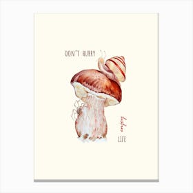 White Mushroom, Snail and Spider (Watercolor) Canvas Print