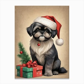Christmas Shih Tzu Dog Wear Santa Hat (1) Canvas Print