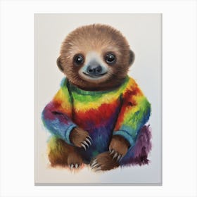 Baby Animal Wearing Sweater Sloth 1 Canvas Print