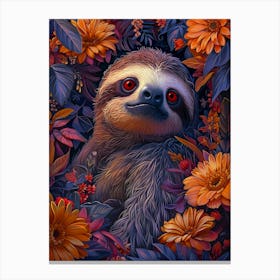 Sloth with flowers 1 Canvas Print