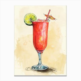 Singapore Sling Inspired Watercolour Canvas Print