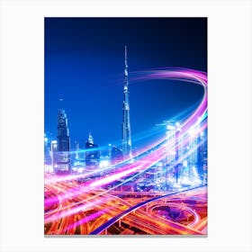 Neon city: Dubai, Burj Khalifa #2 (synthwave/vaporwave/retrowave/cyberpunk) — aesthetic poster Canvas Print