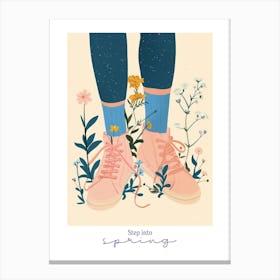 Step Into Spring Illustration Pink Sneakers And Flowers 6 Canvas Print