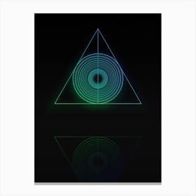 Neon Blue and Green Abstract Geometric Glyph on Black n.0415 Canvas Print