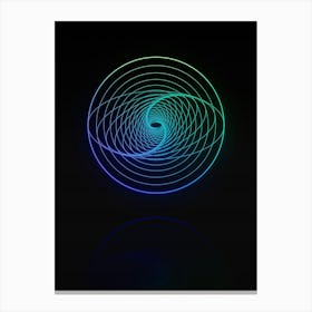 Neon Blue and Green Abstract Geometric Glyph on Black n.0302 Canvas Print