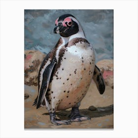 African Penguin Floreana Island Oil Painting 2 Canvas Print