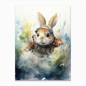 Bunny Scuba Diving Rabbit Prints Watercolour 2 Canvas Print