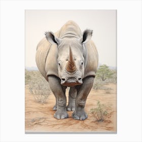 Rhino In The Savannah Detailed Illustration Canvas Print