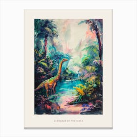 Dinosaur By The River Landscape Painting 3 Poster Canvas Print