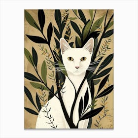 White Cat In A Tree Canvas Print