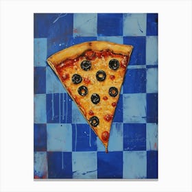 Pizza With Olives Blue Checkerboard 1 Canvas Print