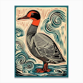 Vintage Bird Linocut Duck 4 Canvas Print