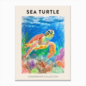 Rainbow Underwater Sea Turtle Crayon Scribble Poster 3 Canvas Print