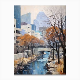 Winter City Park Painting Cheonggyecheon Park Seoul 1 Canvas Print