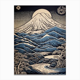 Mount Fuji Japan Linocut Illustration Style 1 Canvas Print