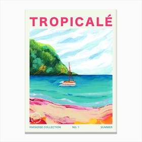 Tropical Beach And Boat Landscape Typography Canvas Print