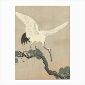 Japanese Ukiyo-E Crane In Flight Canvas Print