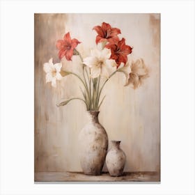 Amaryllis, Autumn Fall Flowers Sitting In A White Vase, Farmhouse Style 4 Canvas Print