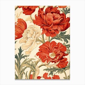 Wallpaper With Red And White Flowers Canvas Print