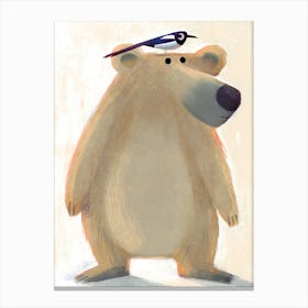 Polar Bear with Pesky Magpie Canvas Print