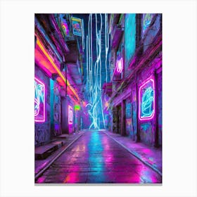Cyberpunk Alley With Neon Signs And Holograms 1 Canvas Print
