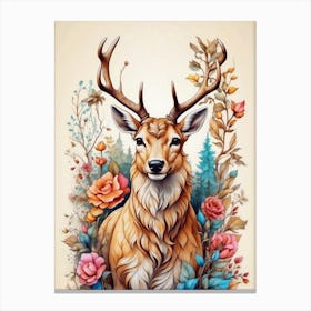 Deer With Flowers Canvas Print