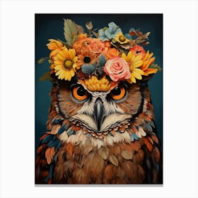 Bird With A Flower Crown Great Horned Owl 3 Canvas Print