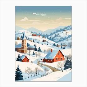 Retro Winter Illustration Transylvania Romania 2 Canvas Print
