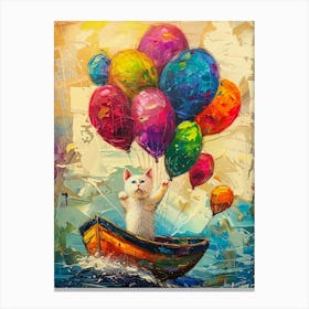 Cat In Boat With Balloons Canvas Print