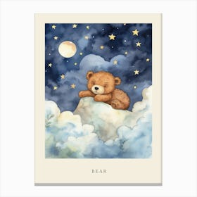Baby Bear Cub 1 Sleeping In The Clouds Nursery Poster Canvas Print