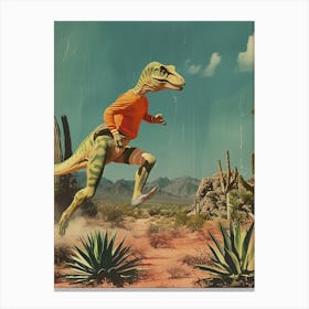 Retro Dinosaur Hiking Collage 1 Canvas Print