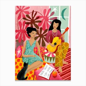 House Music Ladies With Guitar And Cat Canvas Print