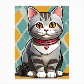 American Short Hair Cat With A Collar Canvas Print