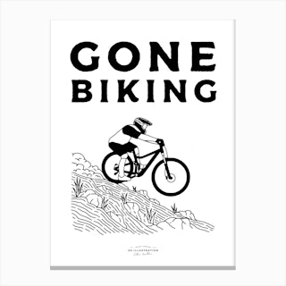 Gone Biking Fineline Illustration Poster Canvas Print