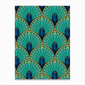 Art Deco Fancy Peacock Deep Colors Scallop Fan Canvas Print