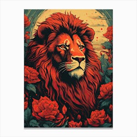 Lion Art Paintingwoodblock Printing Style 3 Canvas Print