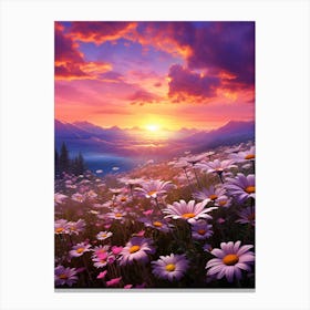 Daisy Wildflower With Sunset (2) Canvas Print