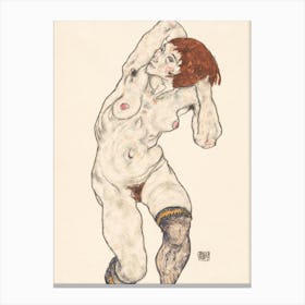 Naked Lady, Nude In Black Stocking (1917), Egon Schiele Canvas Print