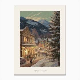 Vintage Winter Poster Aspen Colorado 4 Canvas Print
