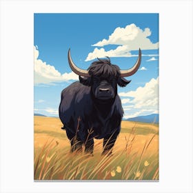 Black Bull In Windy Highland Field Canvas Print