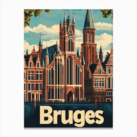 Aihrgdesign A Retro Travel Poster For Bruges Featuring The Ba 2359098e Fdad 4358 9f21 7abe427ee9ee 2 Canvas Print