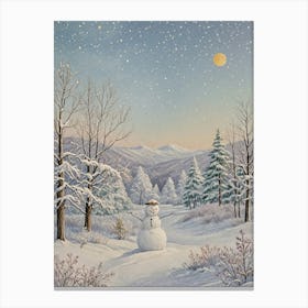 Snowman In The Woods Canvas Print