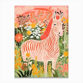 Floral Coral Zebra 2 Canvas Print