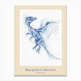 Microraptor Dinosaur Blue Print Sketch 2 Poster Canvas Print