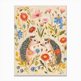 Folksy Floral Animal Drawing Hedgehog 7 Canvas Print
